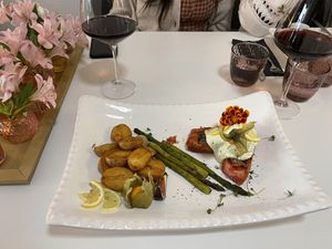 ‘Salmon’ and potatoes    at Pink Lettuce in Chester