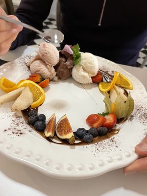 Ice cream and fruit   at Pink Lettuce in Chester