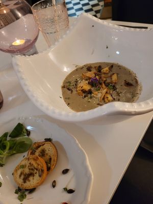 Mushroom soup GF at Pink Lettuce in Chester