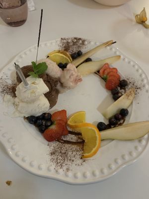 Ice cream & fruit plate  at Pink Lettuce in Chester