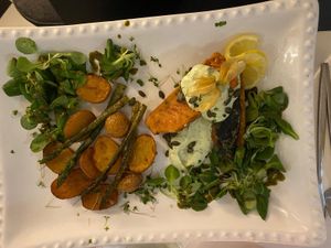 Salmon and potatoes  at Pink Lettuce in Chester