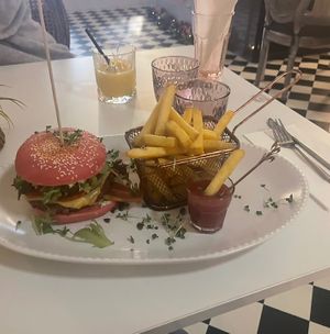 Pink burger!🌸  at Pink Lettuce in Chester