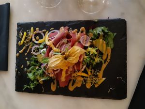 Pastrami and Goat Cheese starter at Pink Lettuce in Chester