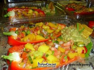 Mango Salsa Stuffed Sweet Peppers with Holy Guacamole at Pura Vida Pantry in Herradura