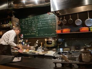 The owner in the kitchen (lovely guy!) at Cafe Banmari in Mishima