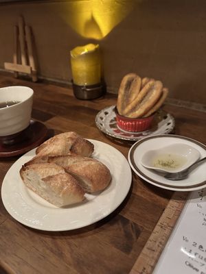 Baguette and banana fritters  at Cafe Banmari in Mishima