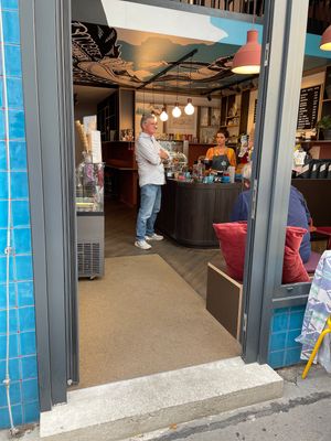 Inside. They have additional seating on the second floor  at Coffee Junkie in Vienna