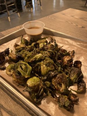 Roasted Brussels sprouts (beer cheese on the side for my omni husband.)  at Equilibrium Brewery in Middletown