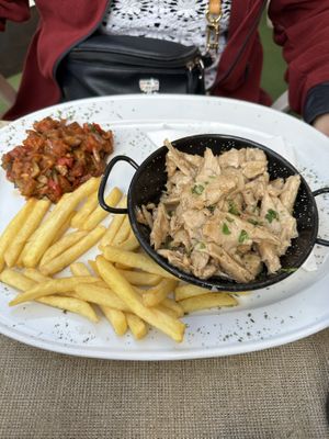 Soy protein with vegetables and fries  at D3 Restaurante in Gran Canaria