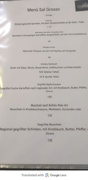 Karte übersetzt mit Google Lens at Sal Grosso in Sao Miguel