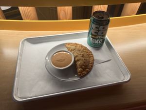 Really liking the space lounge vibe in this location. Featuring the vegan beef pastelillo and a Coco Rico soda ❤️  at Casa Borinqueña in San Francisco