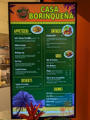 Menu at Casa Borinqueña in San Francisco