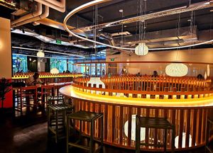 Food court seating at Casa Borinqueña in San Francisco