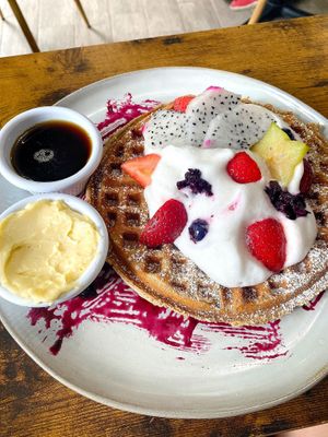 Waffles (gluten free as well) at Barely Vegans in New Rochelle