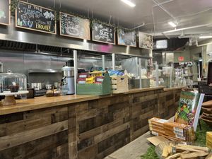Interior, order counter and kitchen  at Barely Vegans in New Rochelle