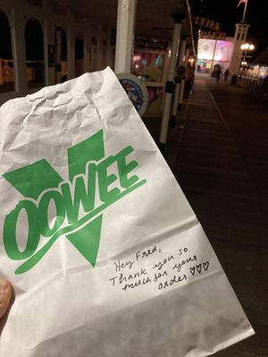 Personal note from the staff  at Oowee Vegan in Brighton