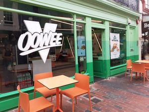 outside - vibrant street in Brighton near lanes at Oowee Vegan in Brighton