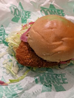 Crispy chikken burger at Oowee Vegan in Brighton