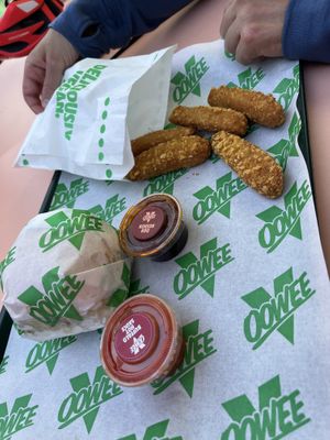 Chick’n tenders with sauces  at Oowee Vegan in Brighton