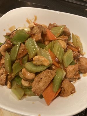Gardein chicken stir fry (made better with chili oil!)  at Wynn Hotel - Red 8 in Las Vegas