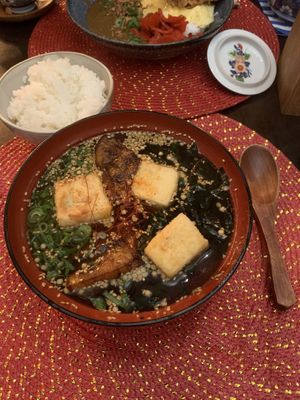 Agedashi tofu with fried eggplant with dashi soup and rice. Delicious!   at Izakaya Ate in Noosa Heads