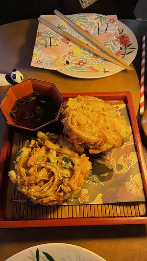 Mixed vegetable tempura with dipping sauce   at Izakaya Ate in Noosa Heads