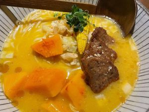 Vegan pumpkin ramen with beef alternative  at Shisomen in Berlin