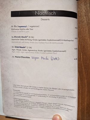 Menu - desserts. at Shisomen in Berlin