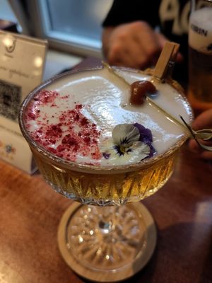 Cocktail with umeboshi and "vegan egg white" at Shisomen in Berlin