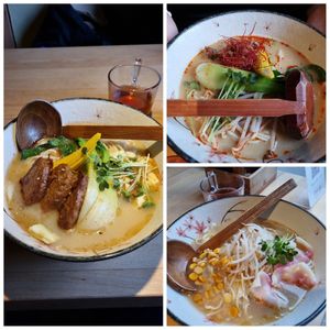 Tonkotsu ramen (left), Tantan Ramen (Top right), Wantan (bottom right) at Shisomen in Berlin
