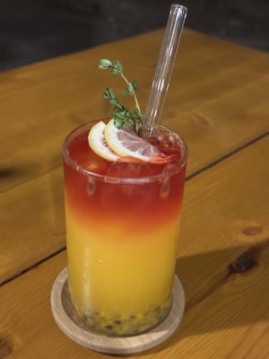 A mocktail with lychee juice among other  at Shisomen in Berlin