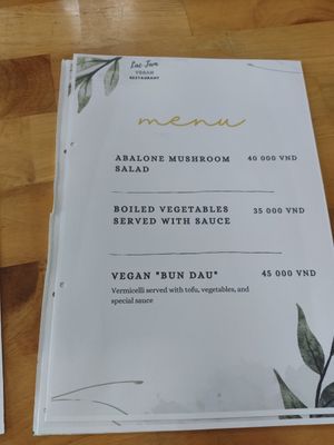 Menu at Quan Chay Buffet Lac Tam Vegan in Hue