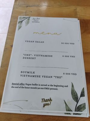 Menu at Quan Chay Buffet Lac Tam Vegan in Hue
