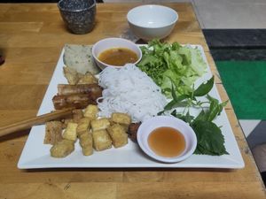 variety of tofu and deep-fried stuff at Quan Chay Buffet Lac Tam Vegan in Hue