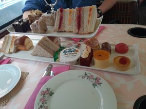 Vegan afternoon tea is the top one. Bottom is regular and veggie version at Vintage Tea Trips in Dublin