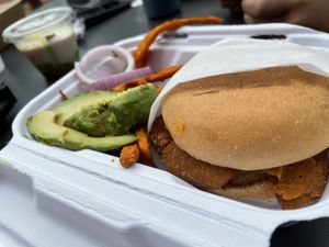You can’t really tell in the photo but the sweet potato fries were $1.50 more and there are barely any there  at Native Foods in Boulder