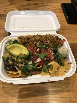 Vegan nachos (I added vegan taco meat & avocado )  at Native Foods in Boulder