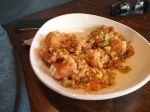Orange Chicken & fried rice at Native Foods in Boulder