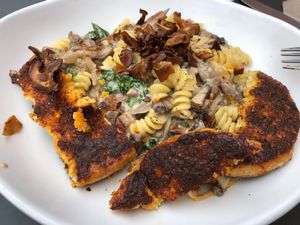 Pasta with tempeh at Native Foods in Boulder