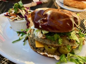 Burger and slaw at Native Foods in Boulder