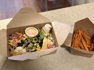 Nachos and sweet potato fries at Native Foods in Boulder