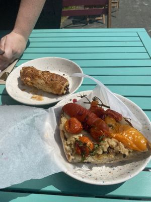 Cheese and pickle sausage roll, vegetable  focaccia bread   at Sprout in Weston-super-mare