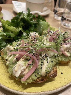 Avocado and cashew cheese on toast  at Holy Llama - Sintagma in Athens