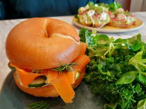 Carrot salmon bagel at Holy Llama - Sintagma in Athens