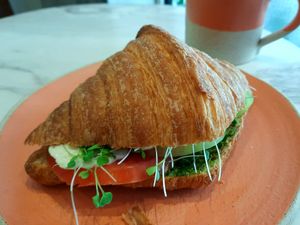 Caprese croissant (mozzarella, pesto, and tomato) at Holy Llama - Sintagma in Athens