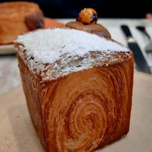 Cruffin filled with amazing hazelnut cream at Holy Llama - Sintagma in Athens