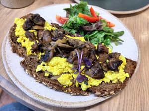 Tofu scramble toast at Holy Llama - Sintagma in Athens