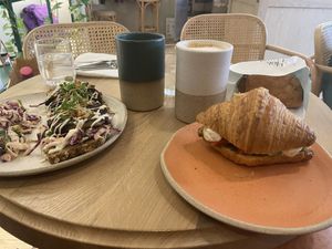 Mushroom Steak Sandwich, some delicious savoury croissant and a pain au chocolat in the bag   at Holy Llama - Sintagma in Athens