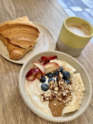 Cherry cherry bowl and caprese croisant  at Holy Llama - Sintagma in Athens