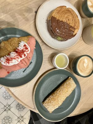 Pastry, ginger shot and lovely cappuccino  at Holy Llama - Sintagma in Athens